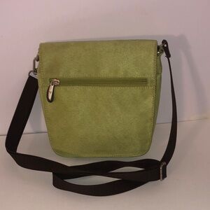 Travelon Lime Green Adjustable Strap Faux Suede Crossbody Travel Bag Size 9” H